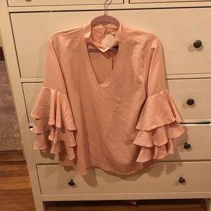 Blue Rain Ruffle Sleeved Choker Top